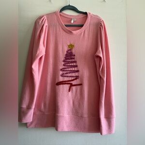 Cato Pink Sweater with Festive Tree Design